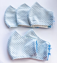 Load image into Gallery viewer, Blue Gingham Child’s Small &amp; Large Masks