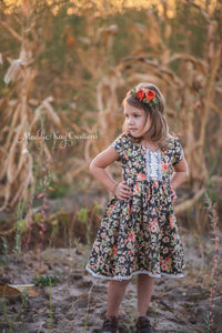 Charcoal Blooms - Toddler & Girls Floral Dress