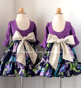 Violette Blooms 2T & 4T - Elbow length knit bodice dress