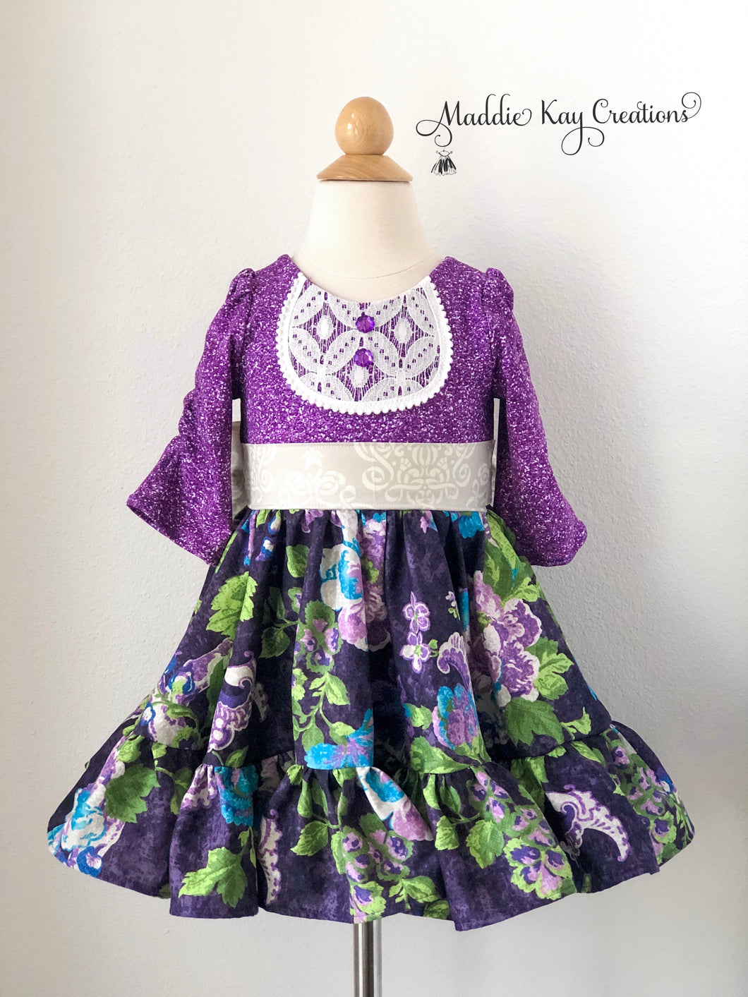 Violette Blooms 2T & 4T - Elbow length knit bodice dress