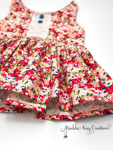Red & Navy Floral Tunic Top