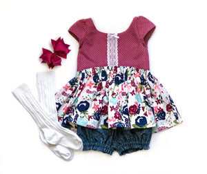 Toddler girl tunic top matching chambray bloomers bloomer set